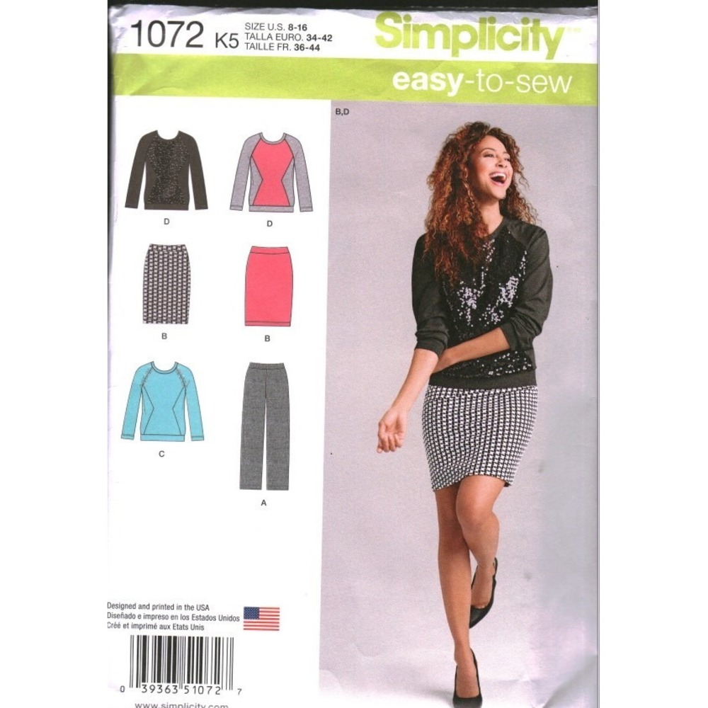 Simplicity 1072 Sewing Pattern Misses Knit Top Skirt Pants Size 8-16 K5 cut